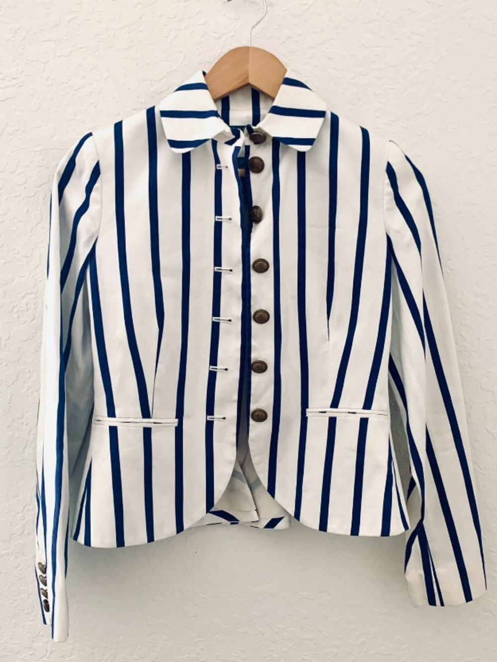 Ralph Lauren Navy Blue & White Nautical Striped Button-Front Jacket Blazer - Picture 11 of 11